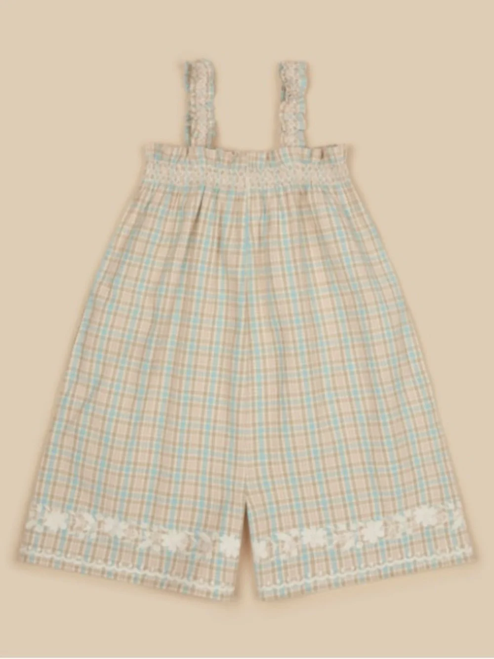 Apolina Adina shorts romper pastel check plaid with embroidery 3-5yr